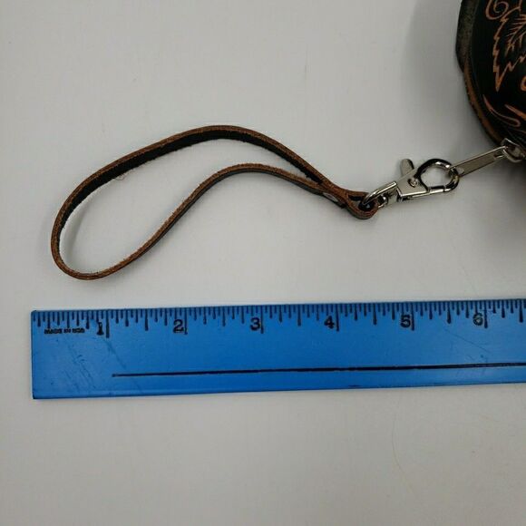 Sugar Skull Leather Wristlet Wallet Handmade Day of the Dead Coin Purse Keychain - Picture 13 of 15